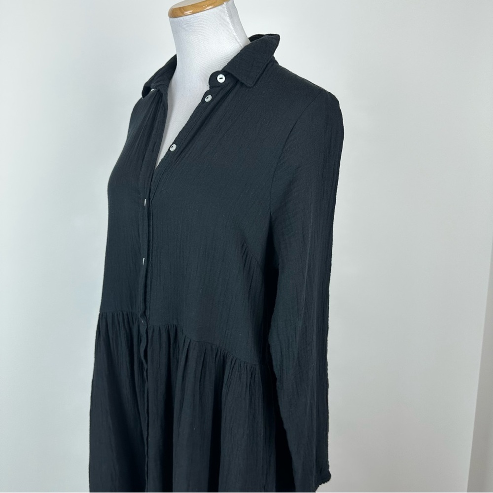 Gina Black Gauze Button Down Collared Maxi Dress Size Medium - Picture 7 of 12